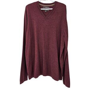 Eddie Bauer Cotton Merino V-Neck Sweater Burgundy Red Men’s Size L Tall Knit